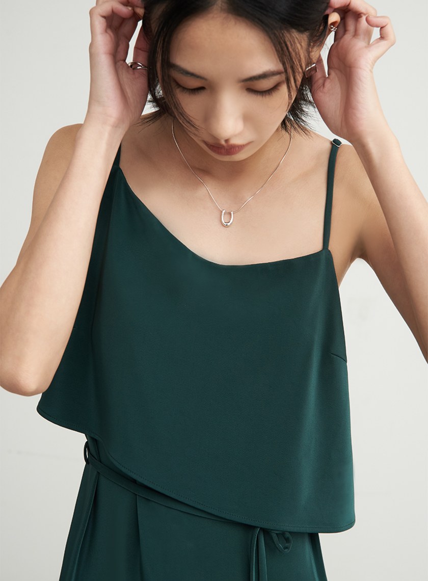 光澤細肩帶綁帶BRA洋裝